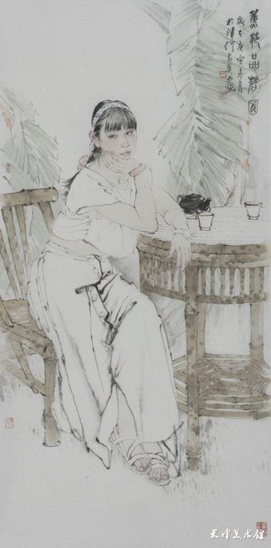 何家英-蕉苑品茗图-138x68cm.jpg